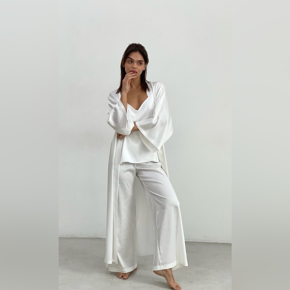 Bride white silk getting ready outfit